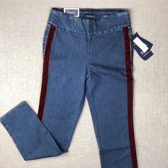 2P 4P Charter Club Velvet Trim Slim Leg Jeans Petite - Picture 2 of 7